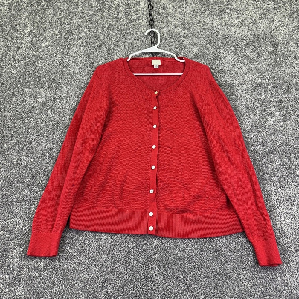 A New Day Sweater Cardigan Womens XL Red Button Front Cotton Knit Crew Neck